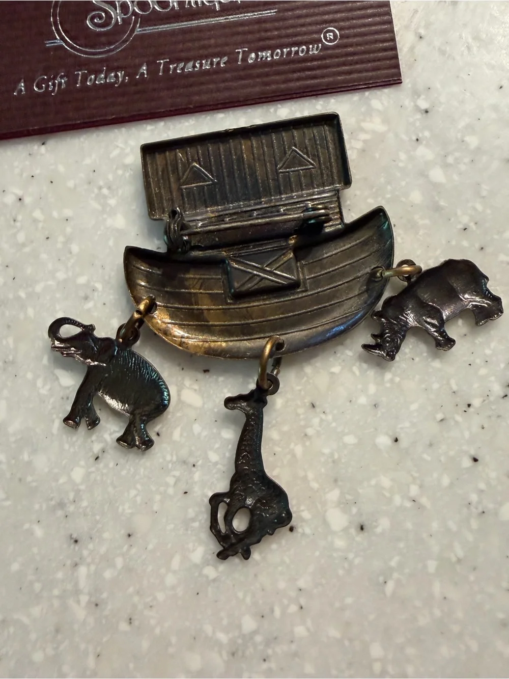 Vintage Noah’s Ark Animal Pin. Gold, silver & bronze colors. Pin Art. USA Made